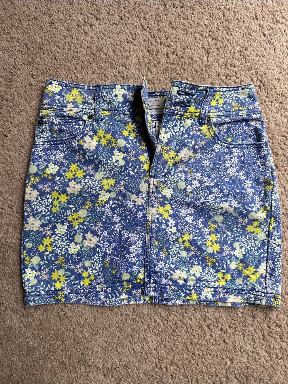 Urban Outfitters Blue Floral Denim Mini Skirt